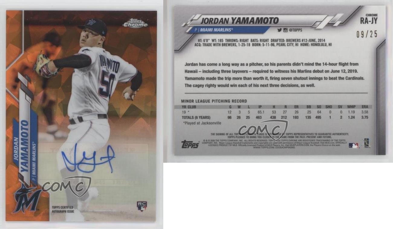 2020 Chrome Update Sapphire Edition Orange /25 Jordan Yamamoto Rookie Auto RC