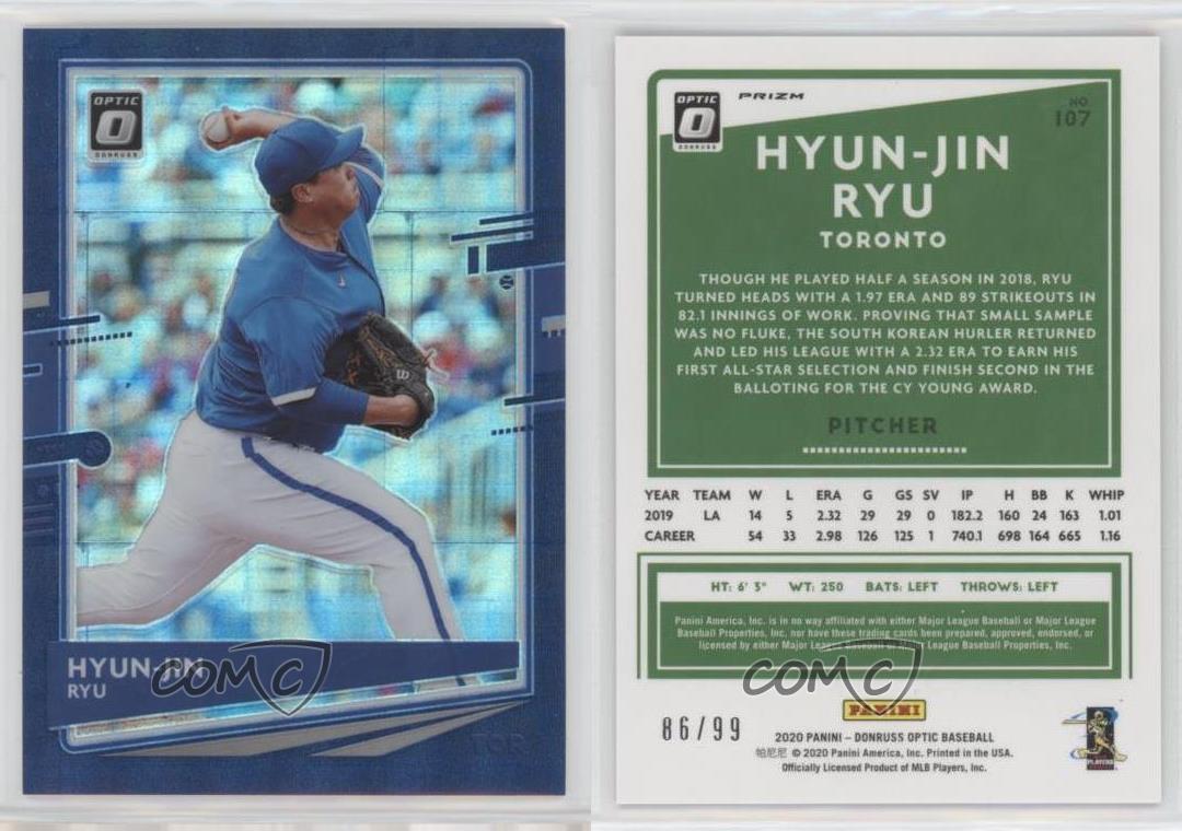 2020 Panini Donruss Optic FOTL FOTL Blue Pandora Prizm /99 Hyun-Jin Ryu #107