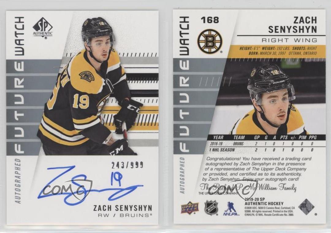 2019-20 SP Authentic Future Watch Rookies /999 Zach Senyshyn #168 Rookie Auto RC