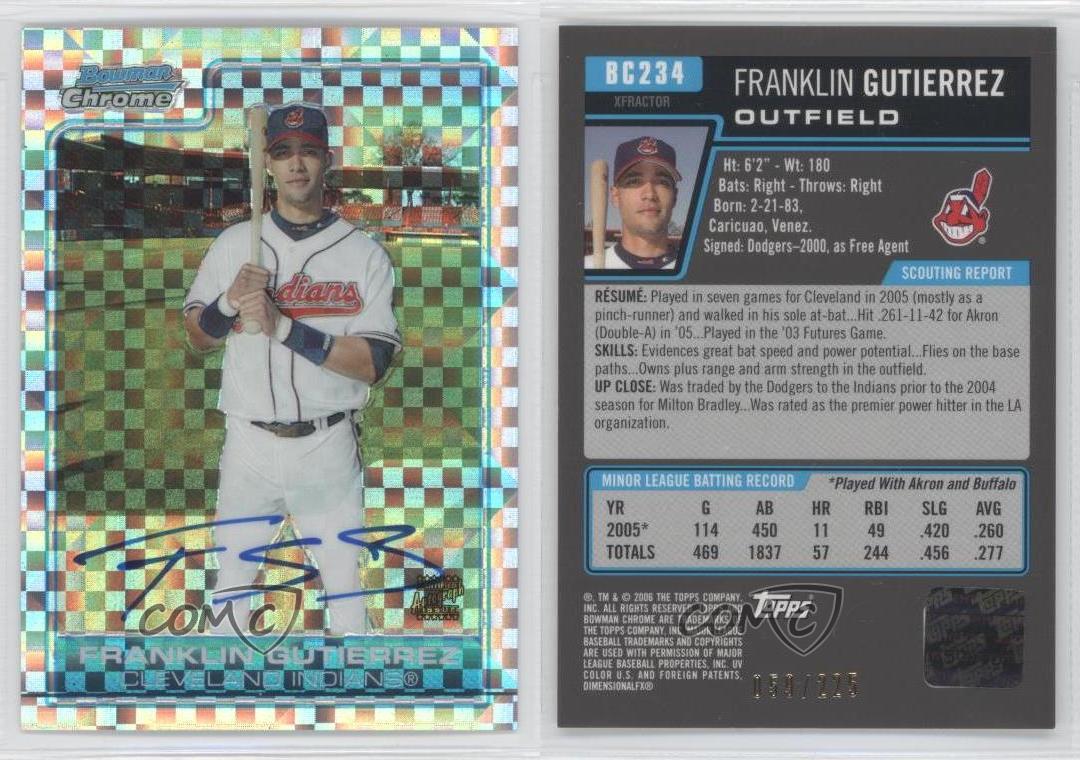 2006 Bowman Chrome Prospects X-Fractor /225 Franklin Gutierrez #BC234 Auto