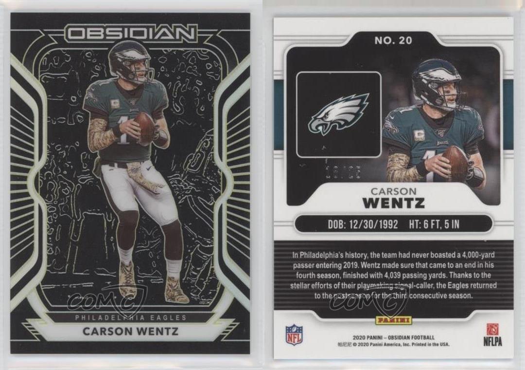 2020 Panini Obsidian Electric Etch Yellow /25 Carson Wentz #20 - Bild 3 von 3