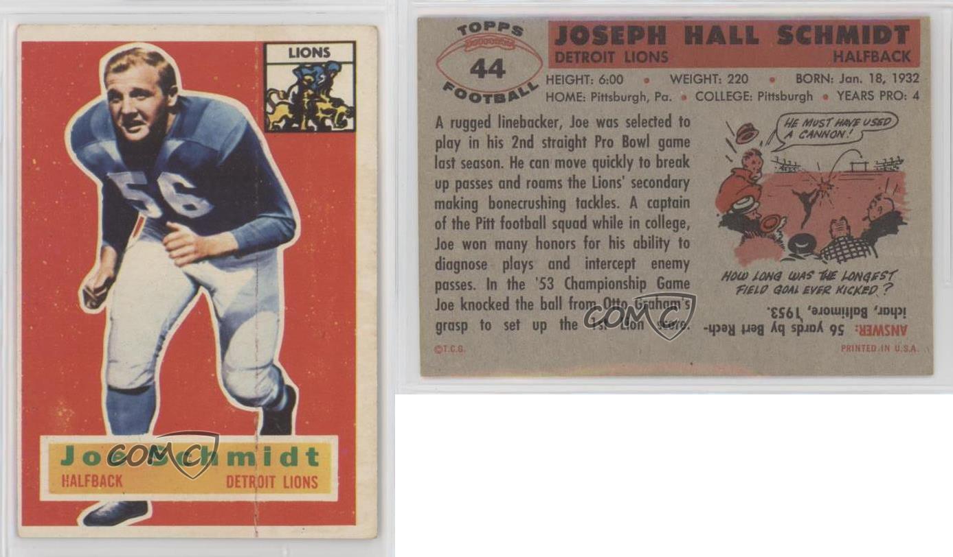 1956 Topps Joe Schmidt #44 Rookie RC HOF