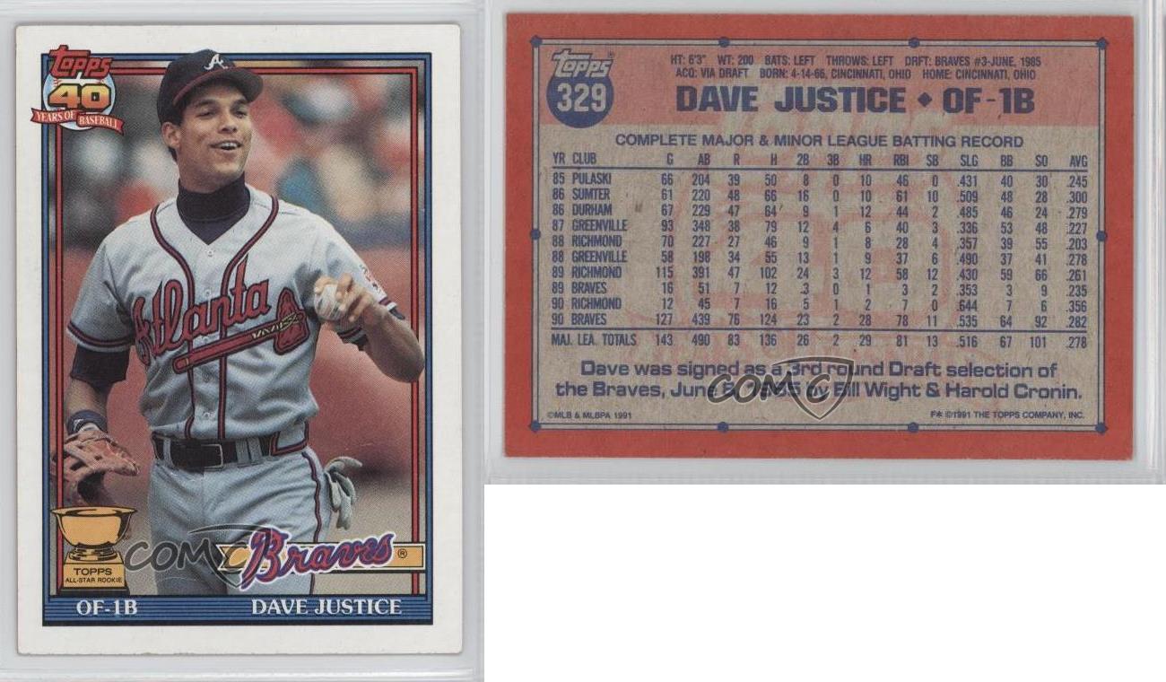 1991 Topps 329 David Justice Atlanta Braves Baseball Card eBay