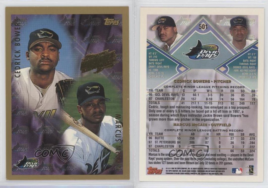  Baseball MLB 1998 Topps Inaugural Diamondbacks and Devil Rays  #501 Cedrick Bowers/Marcus McCain Devil Rays : Collectibles & Fine Art
