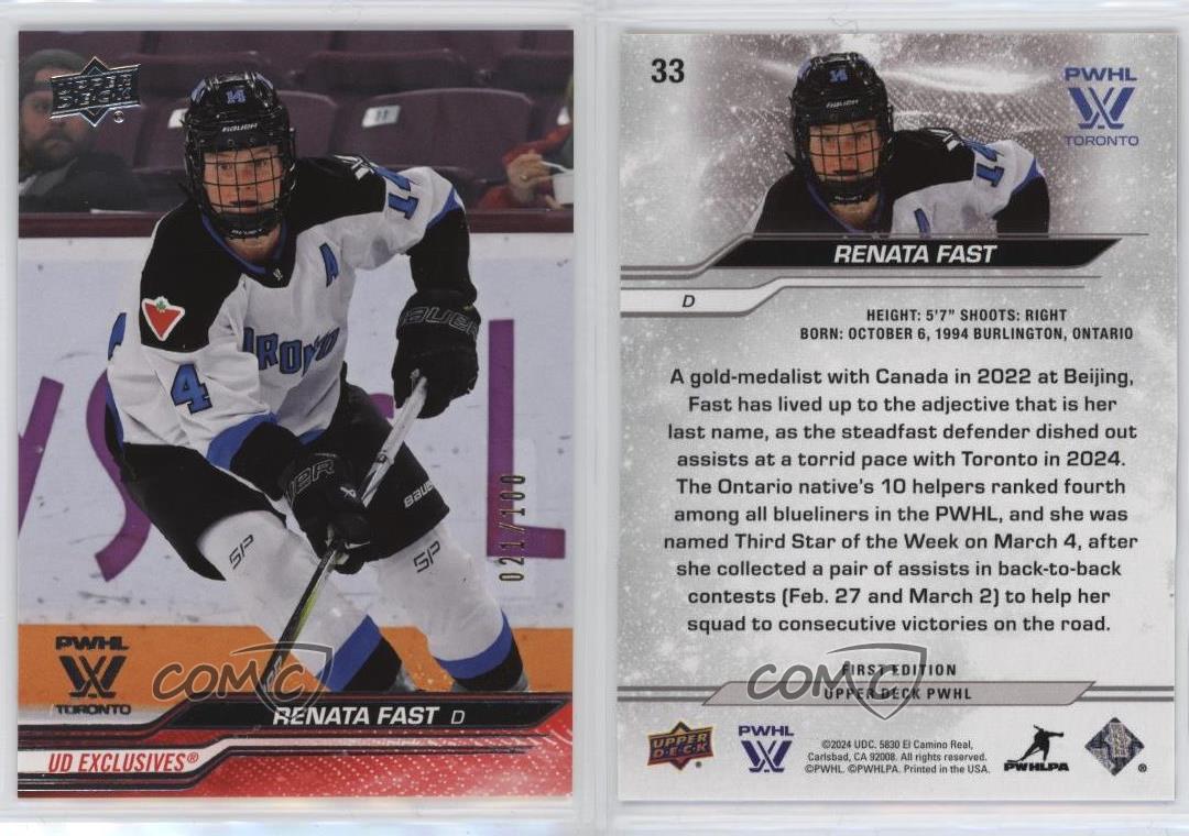 2024 Upper Deck PWHL 1st Edition Exclusives /100 Renata Fast #33 Rookie RC - Picture 3 of 4