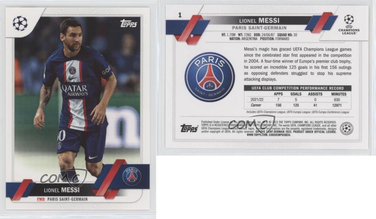 2022-23 Topps UEFA Club Competitions Lionel Messi (Looking to his Left) #1.1