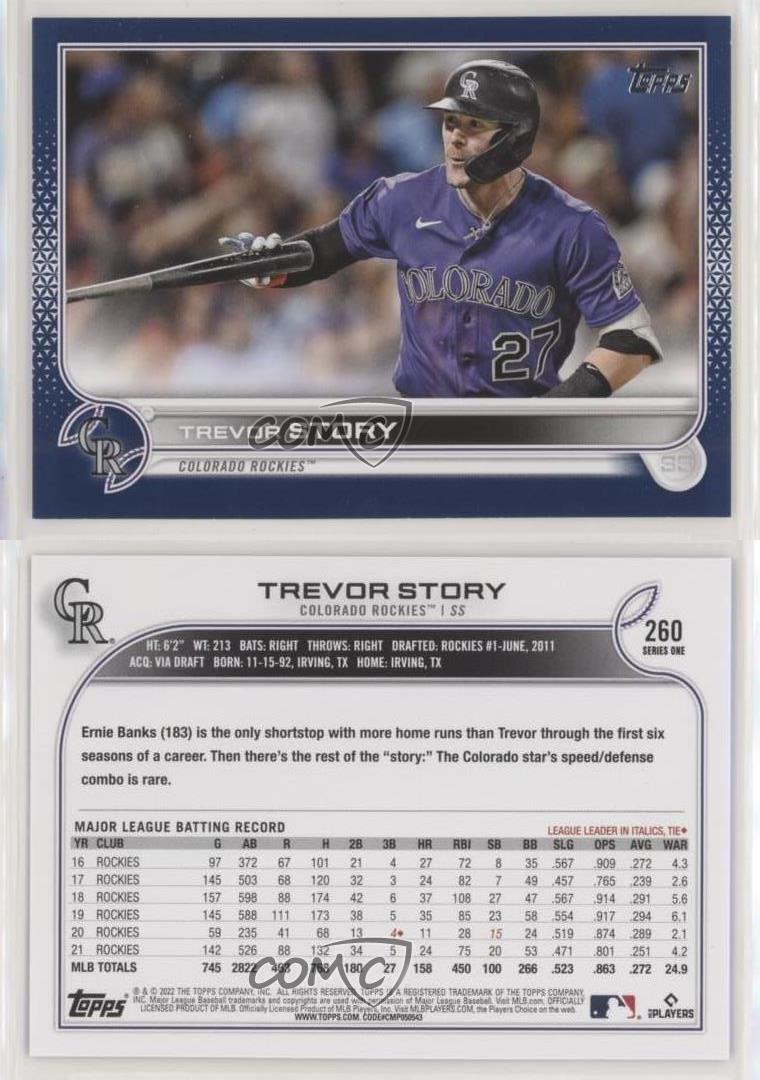 Trevor Story 2022 Topps Series 1 #260 Colorado Rockies Blue Card