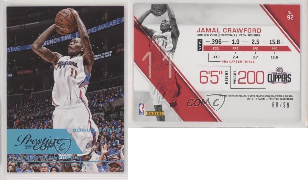2015-16 Panini Prestige Bonus Shots Blue /99 Jamal Crawford #92 - Picture 3 of 4