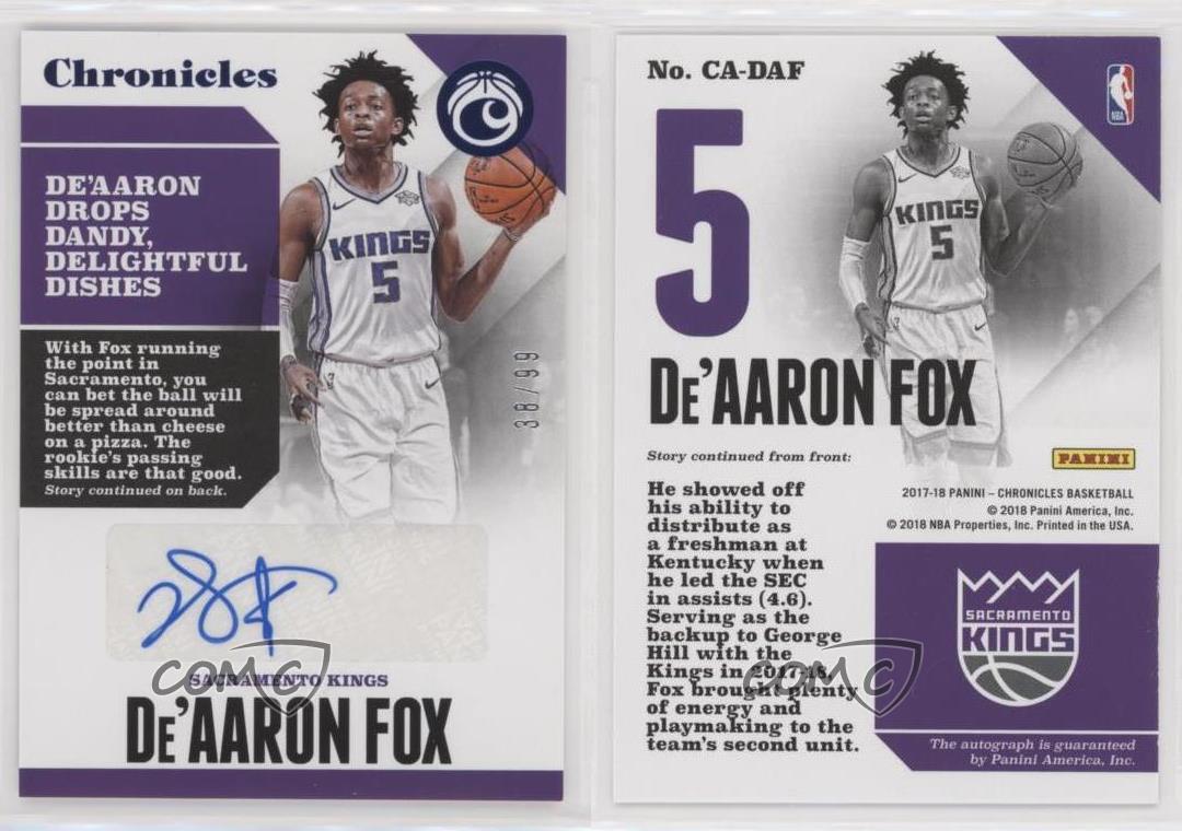 2017-18 Panini Chronicles Auto Blue /99 De'Aaron Fox #CA-DAF