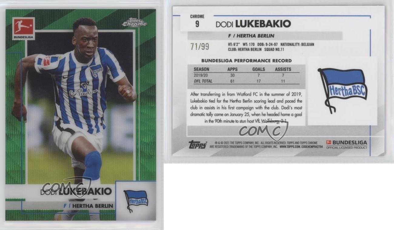 2020-21 vendu Topps Chrome Bundesliga Vert Réfracteur /99 Dodi Lukebakio #9