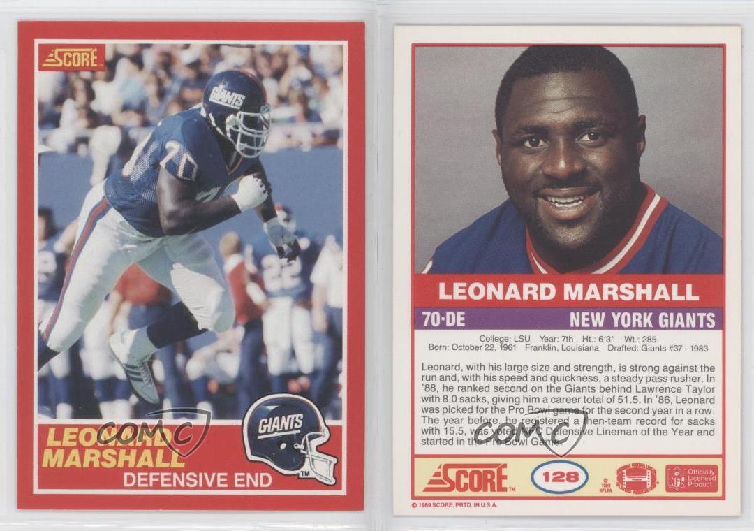 1989 Score #128 Leonard Marshall New York Giants Football Card | eBay