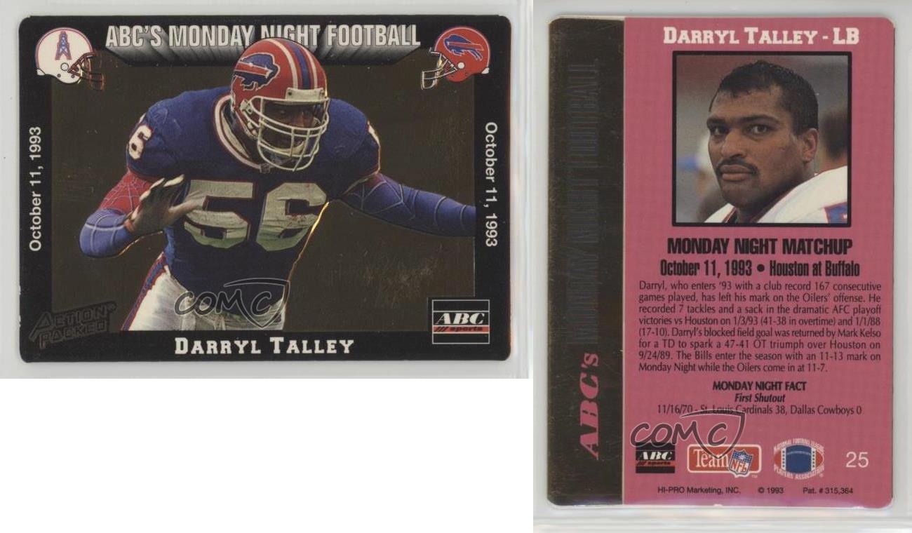 1993 ABC's Monday Night Trading Card Football NFL Darryl Talley (LB) Card 25