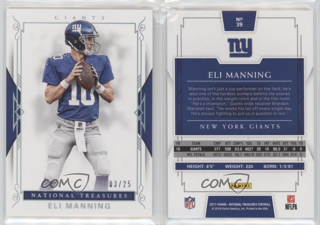 Panini National Treasures Holo Silver 2017/25 Eli Manning #39 - Imagen 3 de 3