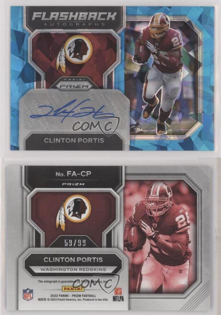 2022 Panini Prizm Flashback Auto Blue Ice Prizm /99 Clinton Portis #FA-CP Auto - Foto 3 di 3