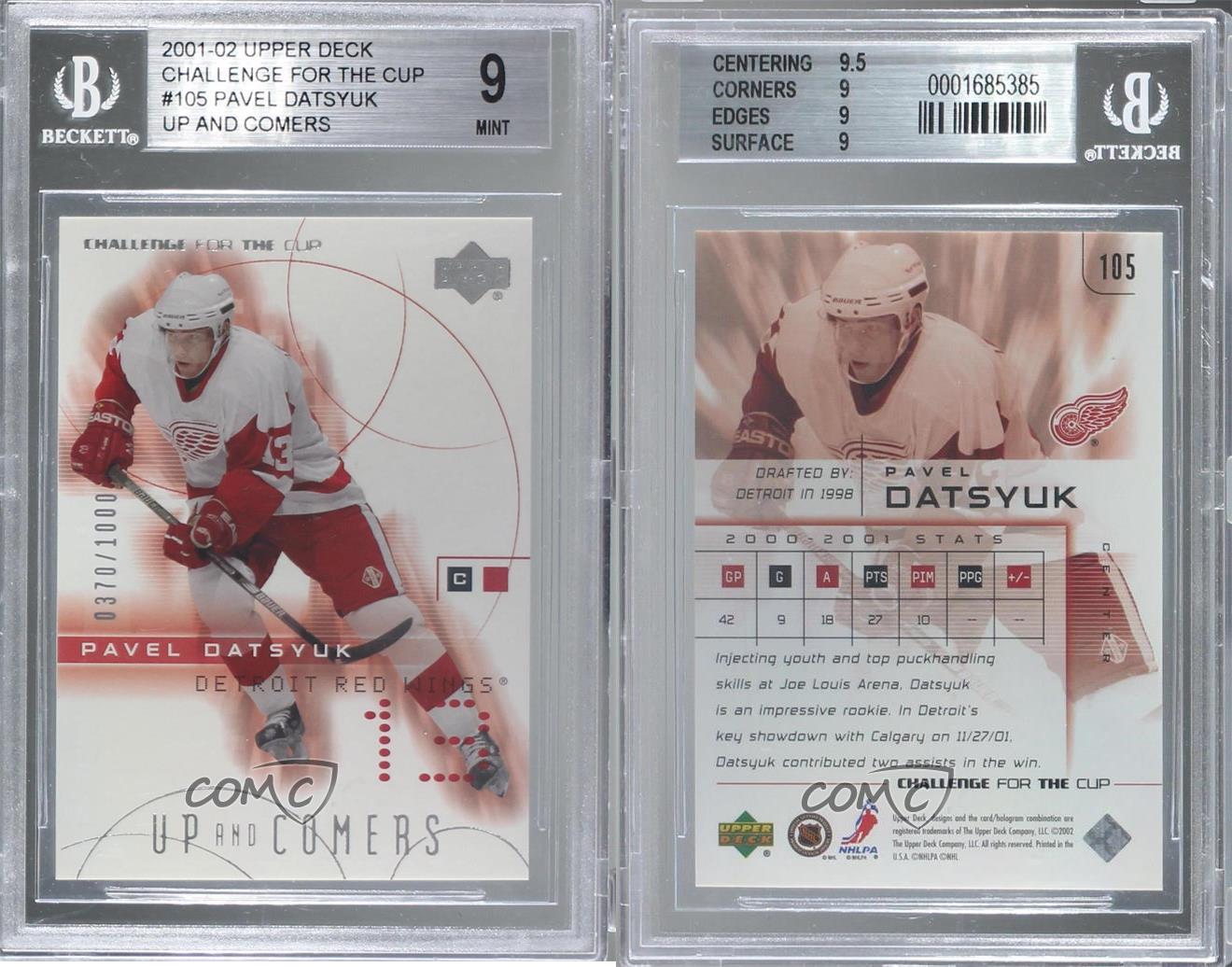 2001-02 Challenge for the Cup /1000 Pavel Datsyuk #105 BGS 9 MINT Rookie RC HOF - Picture 3 of 3