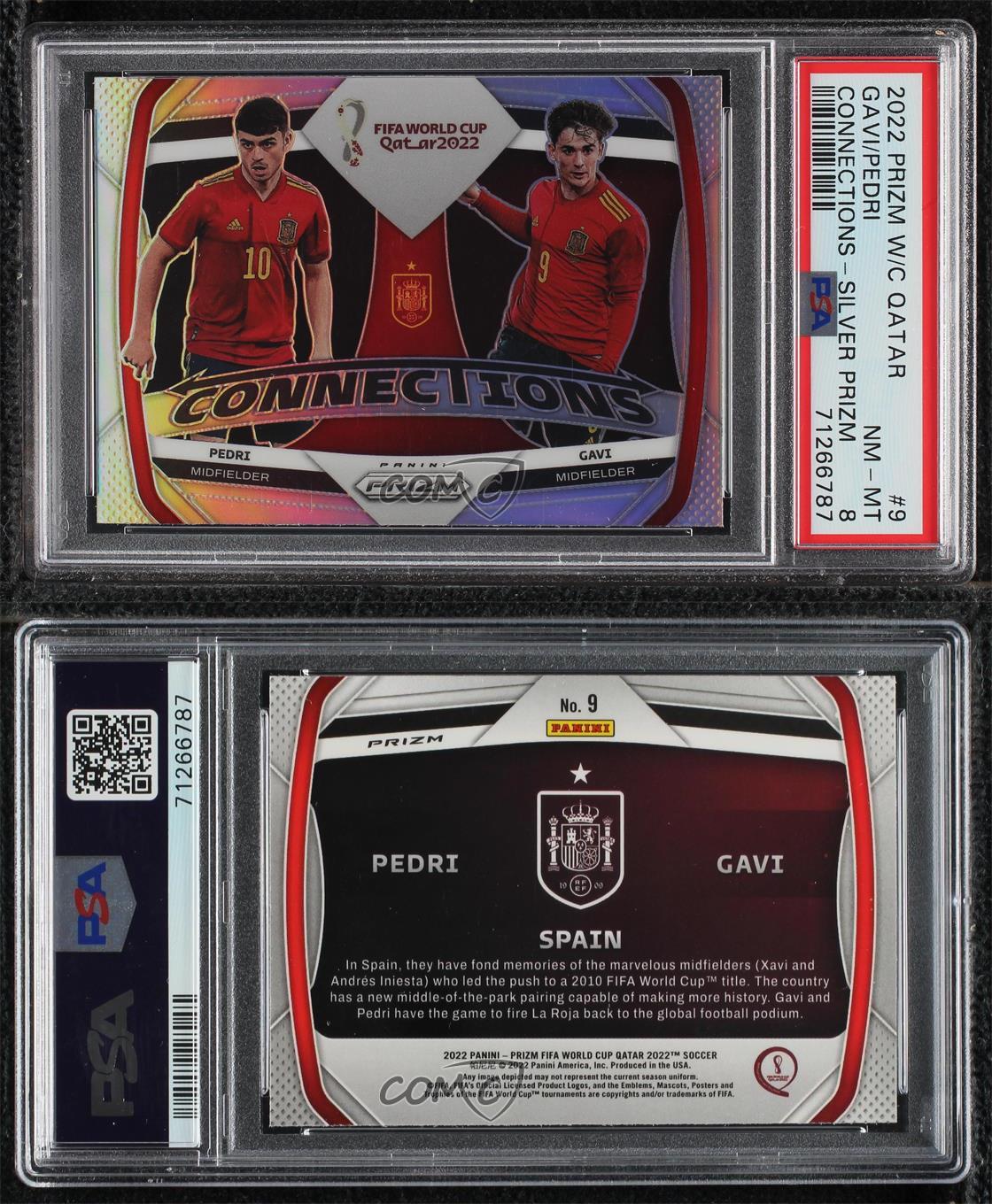 2022 Panini Prizm World Cup Qatar Connections Silver Prizm Gavi Pedri #9 PSA 8