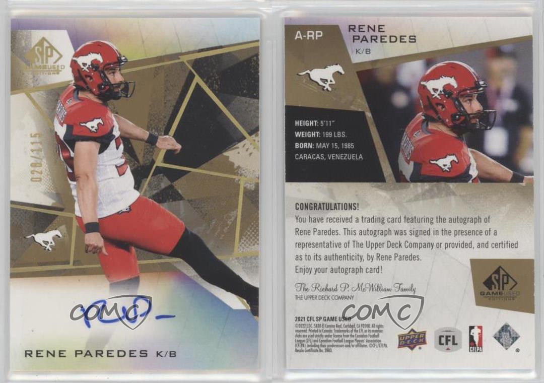 2021 SP Game Used Edition CFL Auto Gold /115 Rene Paredes #A-RP Auto - Picture 4 of 4