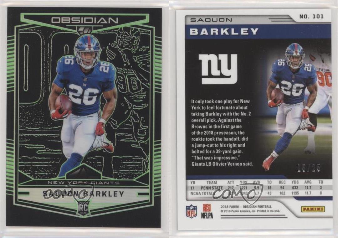 2018 Panini Obsidian Electric Etch Green /25 Saquon Barkley #101 Rookie RC - Bild 3 von 3