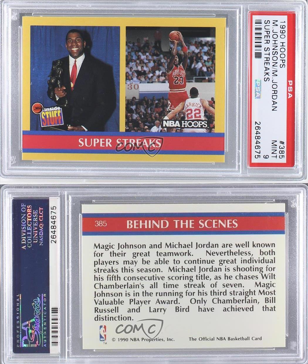 1990 NBA Hoops 385 Super Streaks (Magic Johnson Michael Jordan) PSA 9
