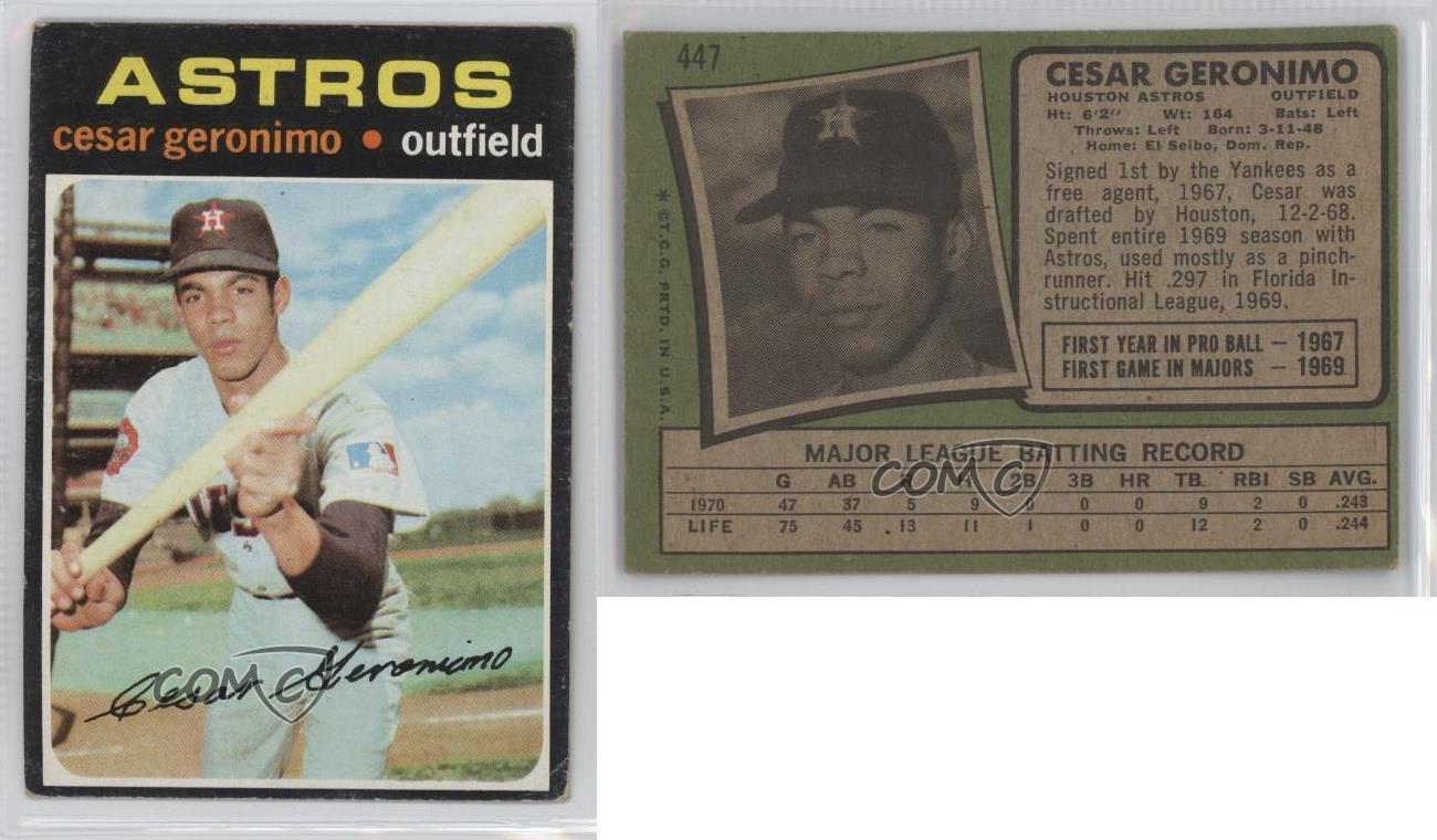 1971 Topps 447 Cesar Geronimo Houston Astros RC Rookie Baseball Card