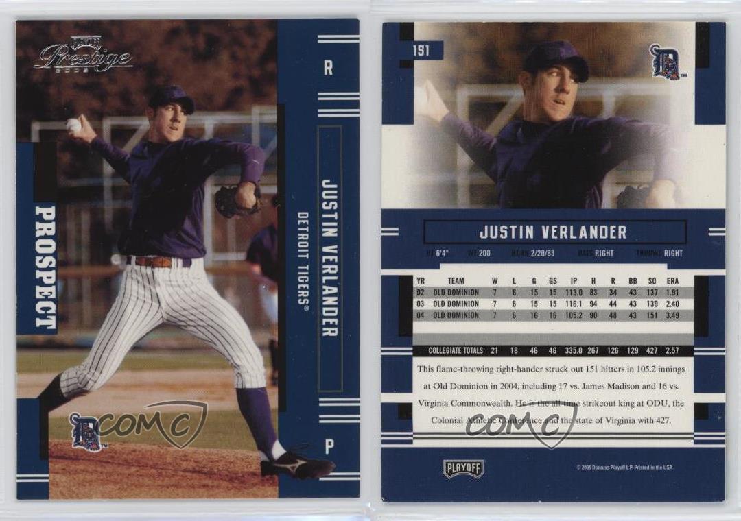 Justin Verlander Detroit Tigers 2005 Playoff Prestige # 151 Rookie