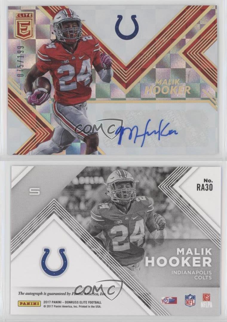 2017 Donruss Elite Elite Rookie Auto Red /199 Malik Hooker #RA30 Auto RC - Picture 3 of 4