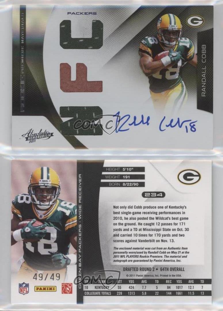 2011 Absolute RPM RANDALL COBB Rookie AUTOGRAPH Packers AUTO Jersey &  FB /299 RC