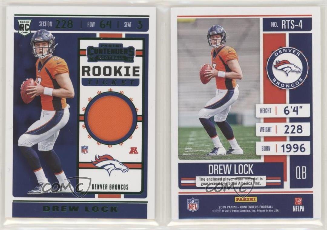 Drew Lock 2019 Panini Contenders Rookie Ticket Jersey Patch RC #RTS-4  Broncos