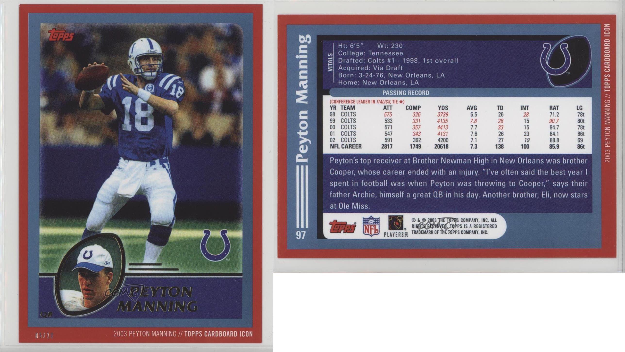 2015 Topps Cardboard Icon Jumbos Red /10 Peyton Manning #2003 HOF - Picture 3 of 3