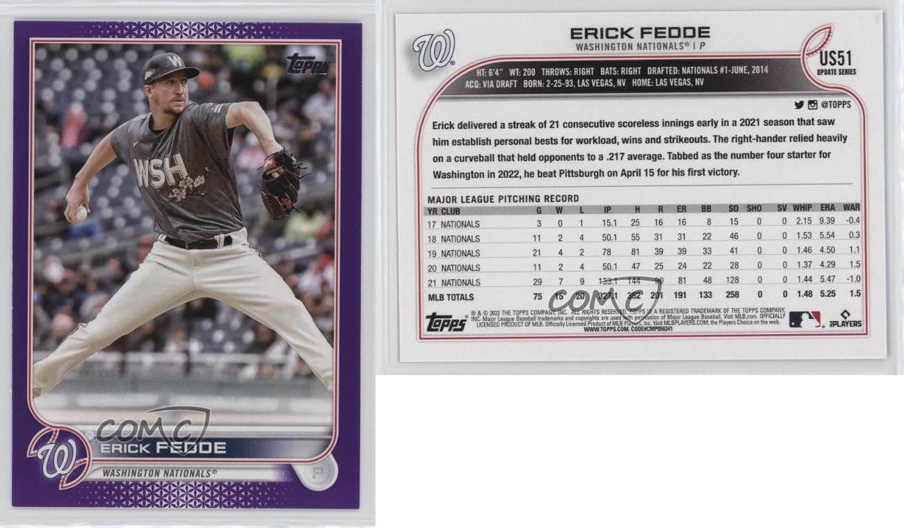 2022 Topps Update Meijer Purple Parallel Erick Fedde #US51 Baseball Card