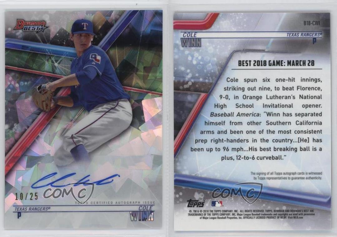 2018 Bowman's Best of Atomic Refractor /25 Cole Winn #B18-CWI Auto - Bild 3 von 3