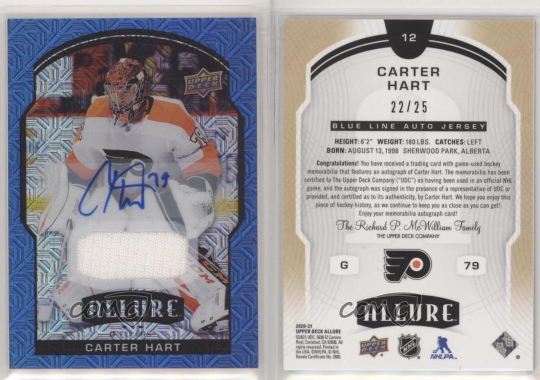 2020-21 Upper Deck Allure Blue Line Auto Jerseys /25 Carter Hart #12 Auto - Picture 3 of 3
