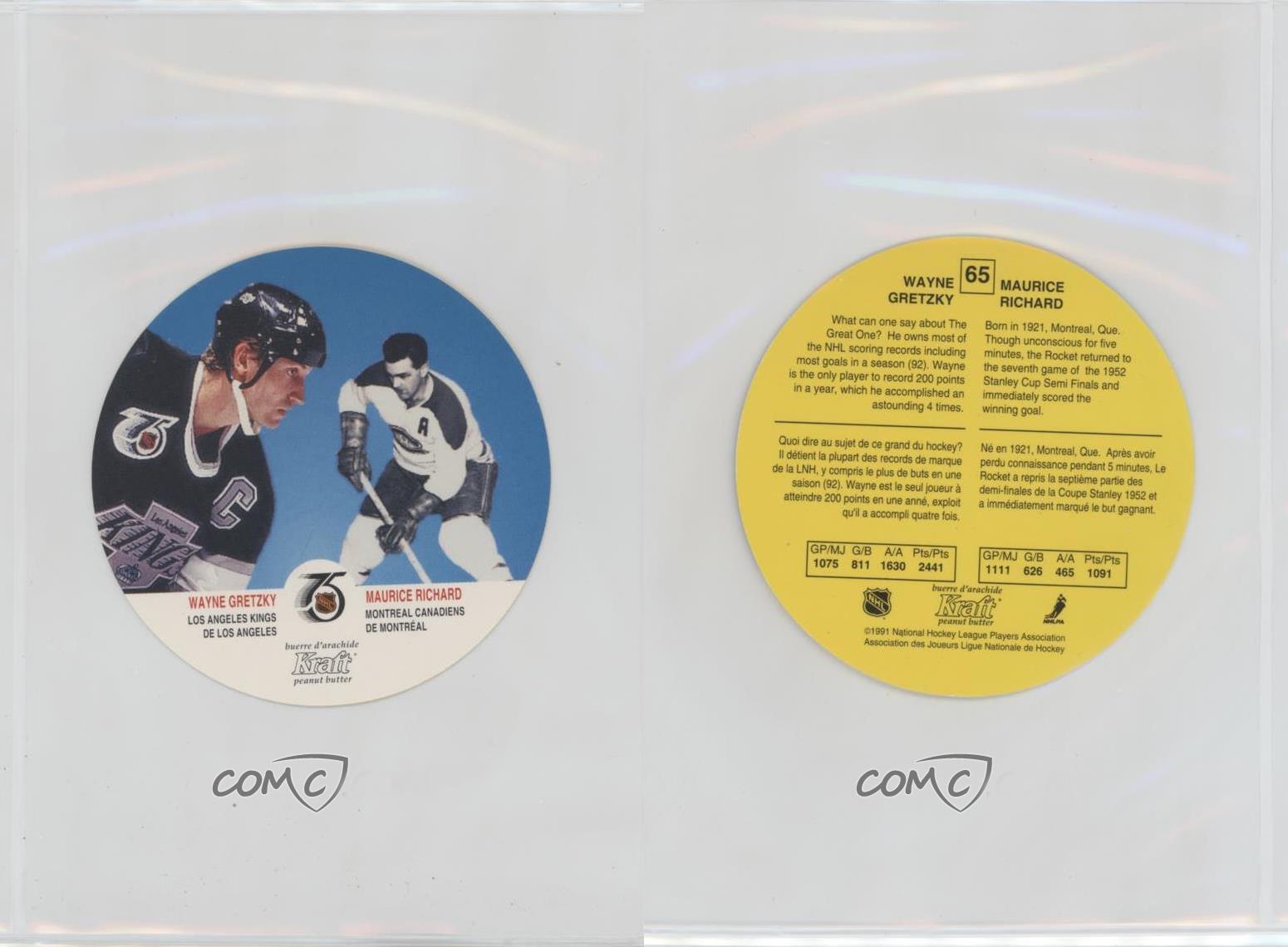 1991-92 Kraft Peanut Butter Discs Wayne Gretzky Maurice Richard #65 HOF