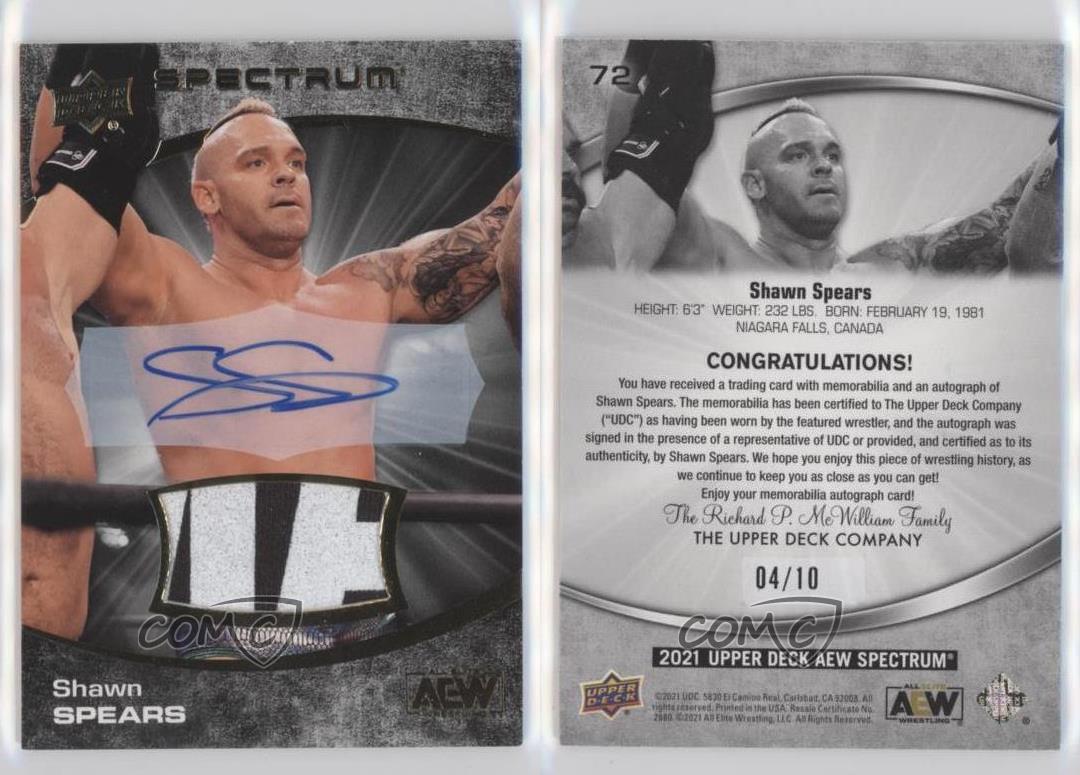 2021 AEW Spectrum Dark Memorabilia /10 Tye Dillinger Shawn Spears #72 Auto