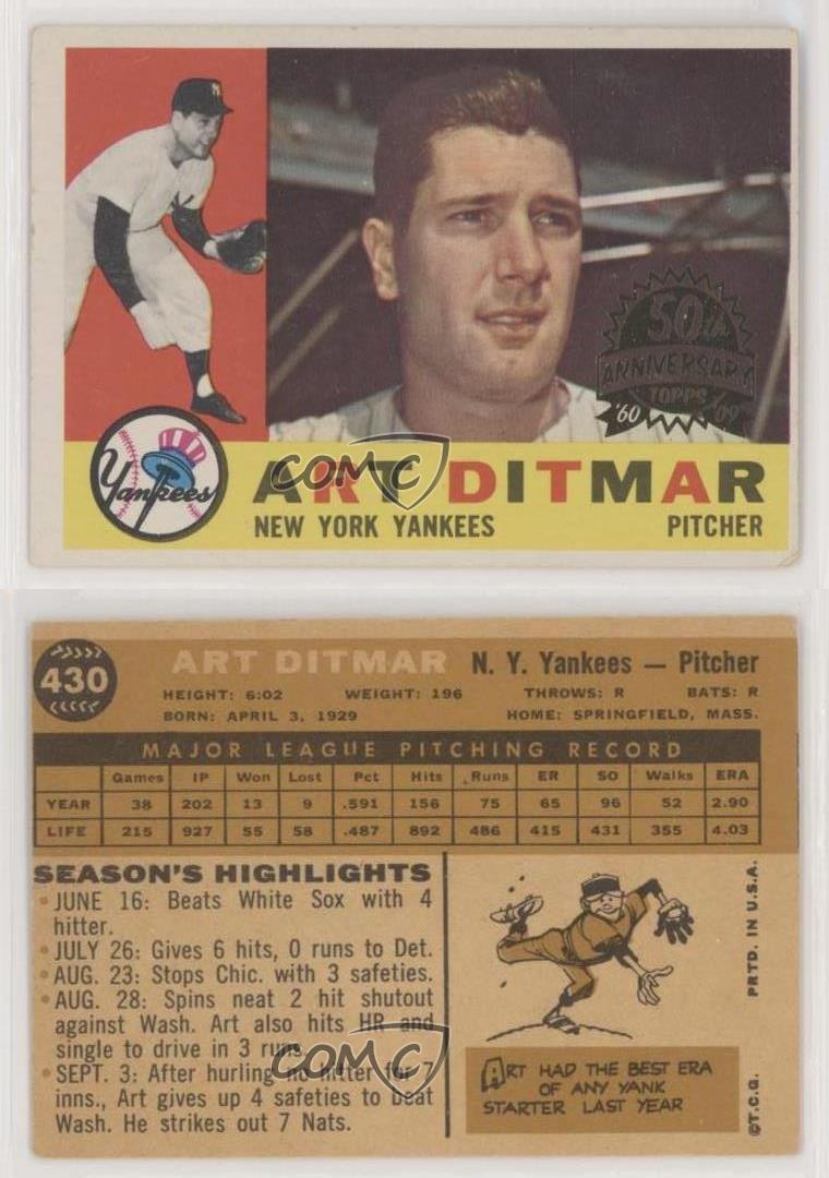 2009 Topps Heritage 1960 Topps Originals Buybacks Art Ditmar (retro bianco) #430 - Foto 3 di 3