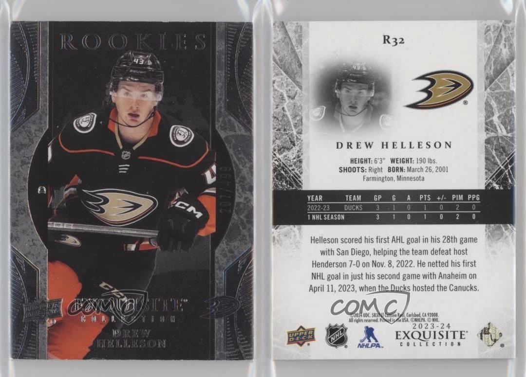 2023-24 Upper Deck Ice Exquisite Collection Rookies /499 Drew Helleson #R32 RC - Picture 3 of 4