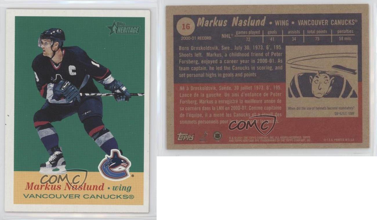 2001 02 Topps Heritage Markus Naslund 16 Ebay
