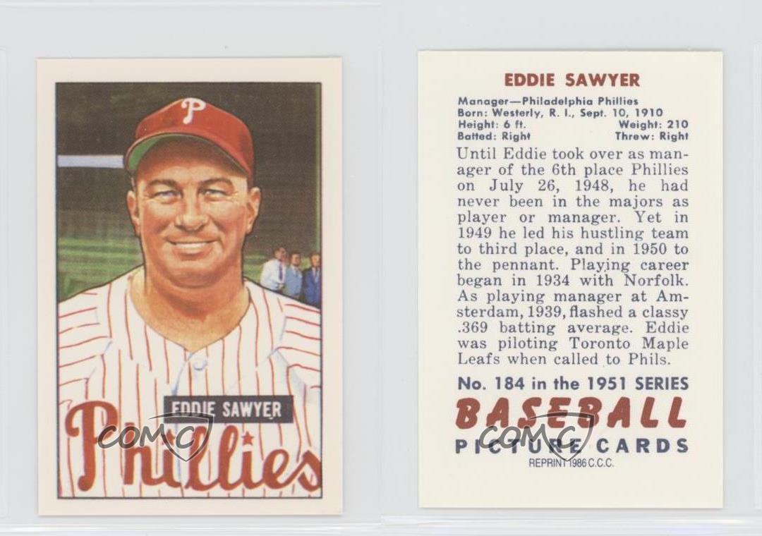 1986 CCC 1951 Bowman Reprints Eddie Sawyer #184 - Picture 3 of 4