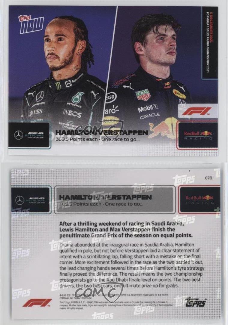 2021 Topps Now F1 /26375 Lewis Hamilton Max Verstappen #078