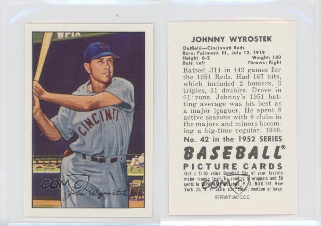 1987 CCC 1952 Bowman Reprints Johnny Wyrostek #42 - Picture 4 of 4
