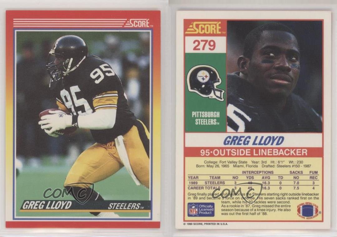 : 1990 Score Football #279 Greg Lloyd Pittsburgh Steelers  Official NFL Trading Card (from Factory Set Break) : Collectibles & Fine Art