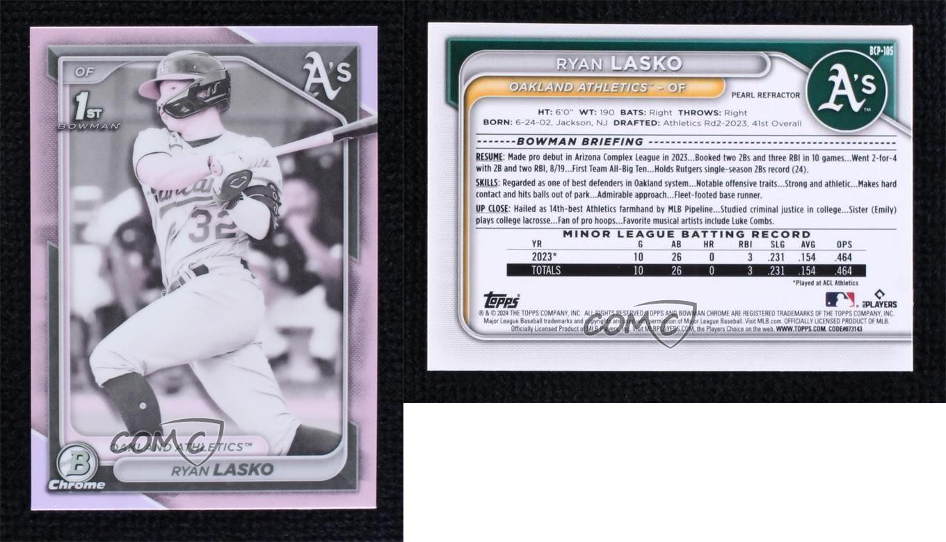 2024 Bowman Chrome Prospects Pearl Refractor Ryan Lasko #BCP-105 - Imagen 3 de 3