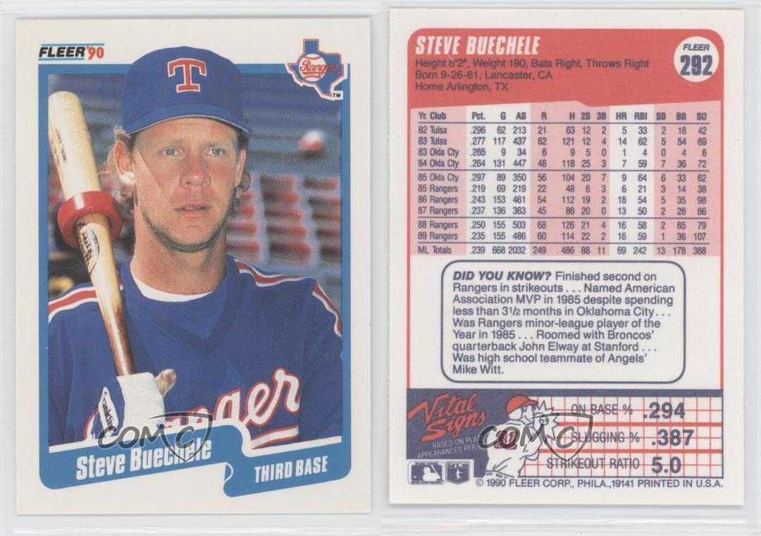  1990 Fleer Baseball Card #292 Steve Buechele : Collectibles &  Fine Art