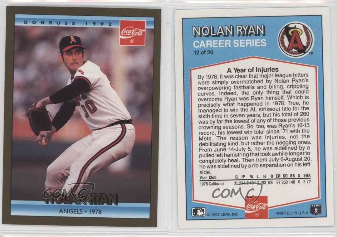 1992 Donruss Career Series 12 Nolan Ryan Los Angeles Angels Baseball