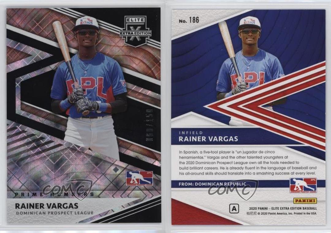 Elite Extra Edition Dominican Prospect League Prime Numbers A Rainer Vargas 2020 - Imagen 3 de 3