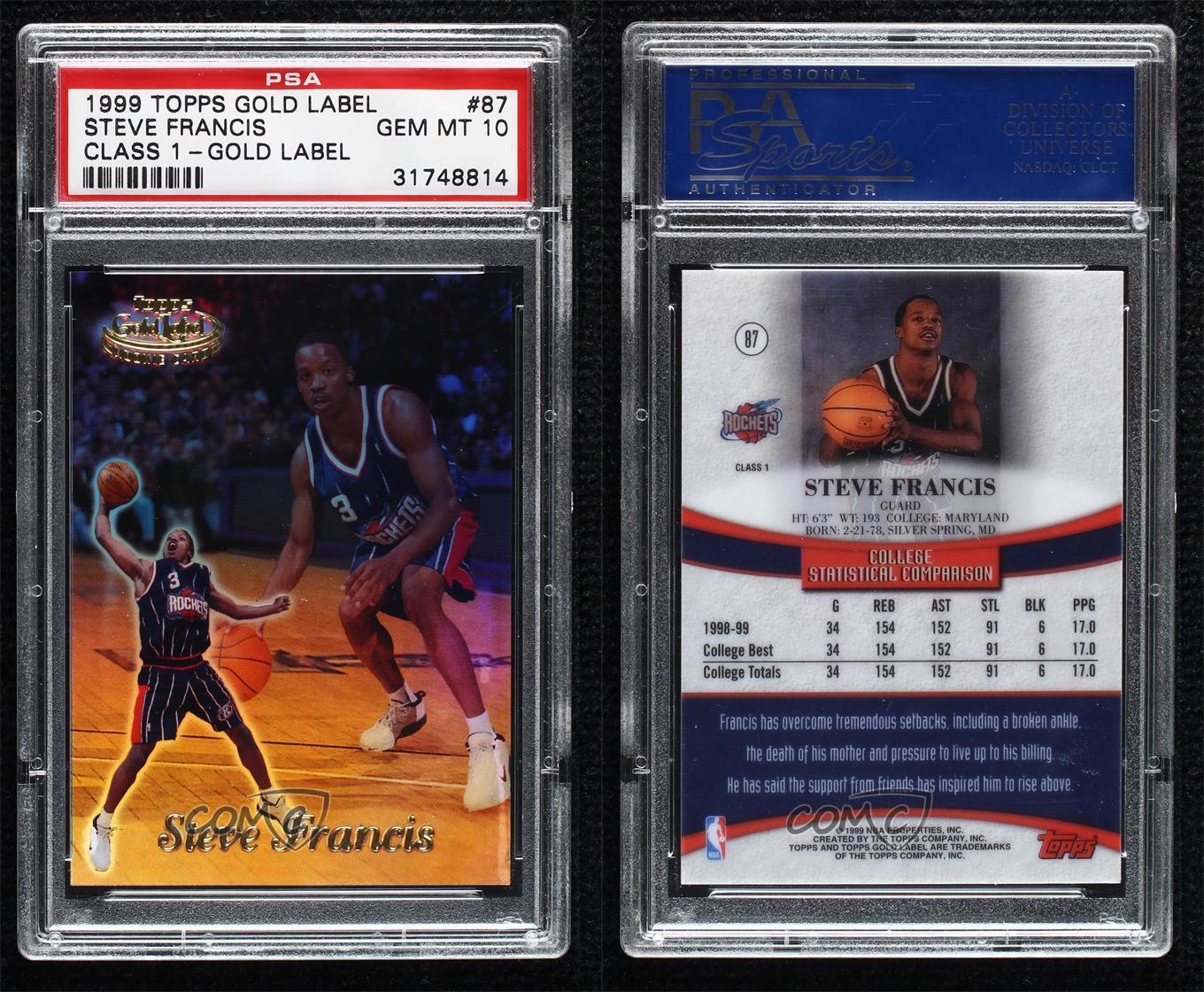 1999-00 Topps Gold Label Class 1 Steve Francis #87 PSA 10 GEM MT