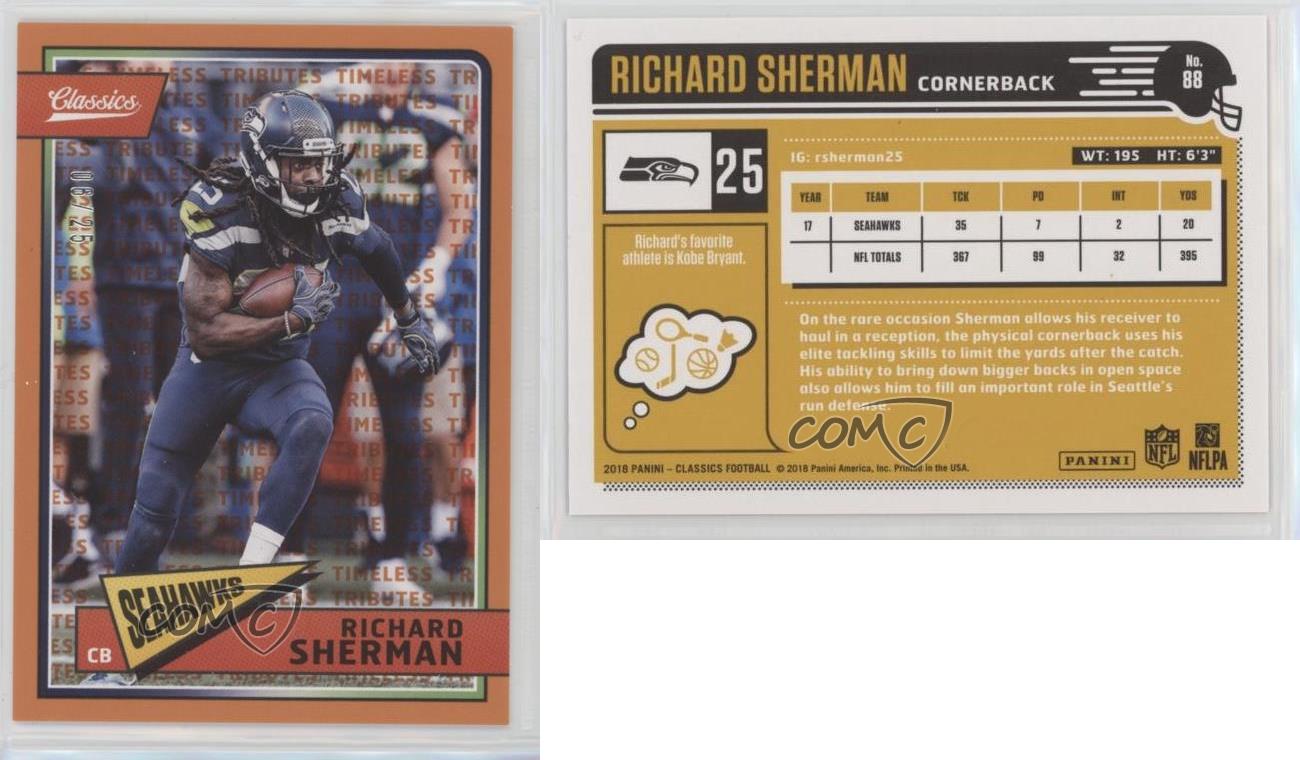 2018 Panini Classics Timeless Tributes Orange /25 Richard Sherman #88 - Foto 3 di 3