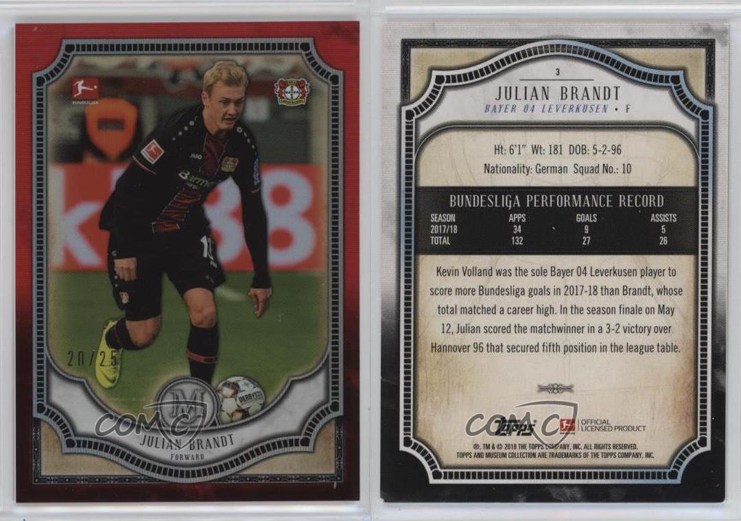 2018-19 Topps Museum Collezione Bundesliga Rubino /25 Julian Brandt #3 - Foto 3 di 3