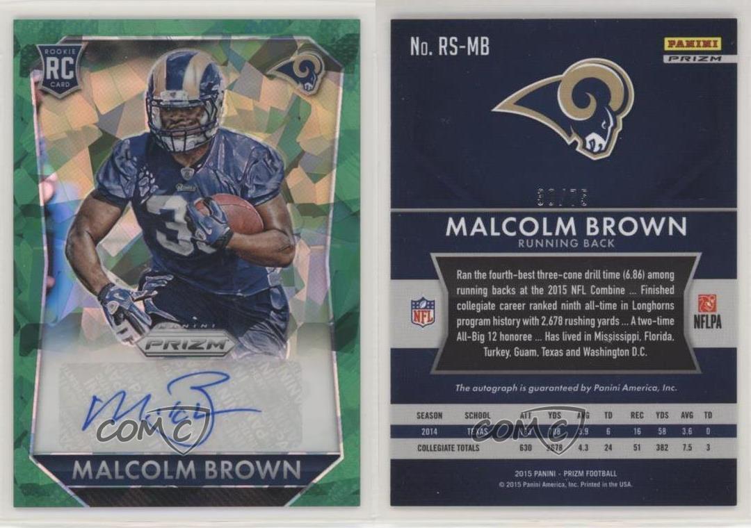 2015 Panini Prizm Signatures Green Crystal /75 Malcolm Brown Rookie Auto RC