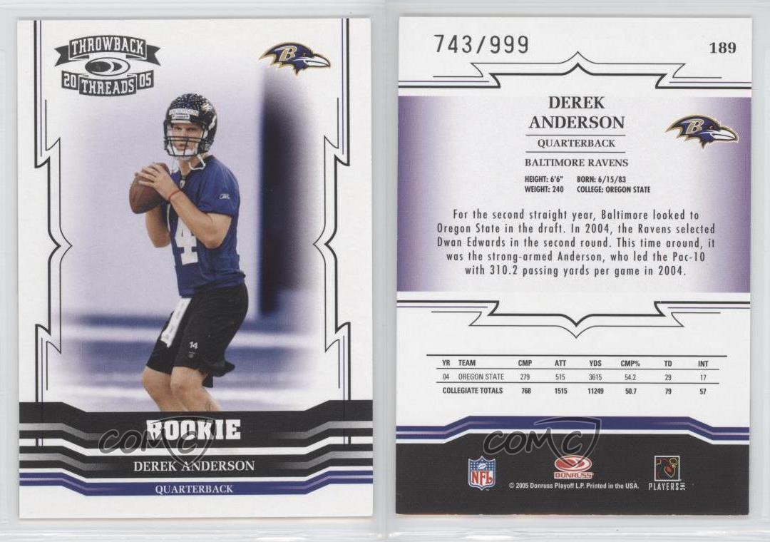 2005 Donruss Throwback Threads Rookie /999 Derek Anderson #189 Rookie RC - Picture 4 of 4